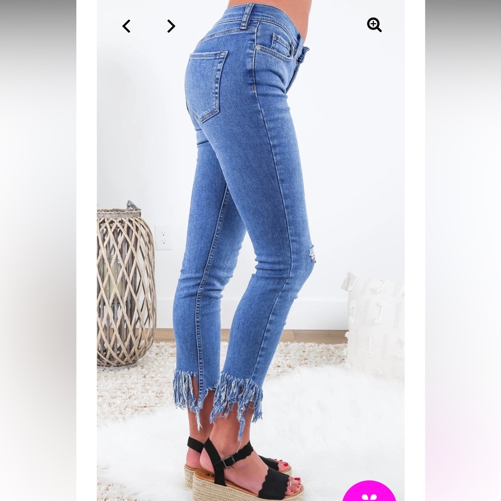FREE PEOPLE GREAT HEIGHTS FRAYED SKINNY JEAN WORN INDIGO DENIM PANTS‎ - Picture 2 of 11